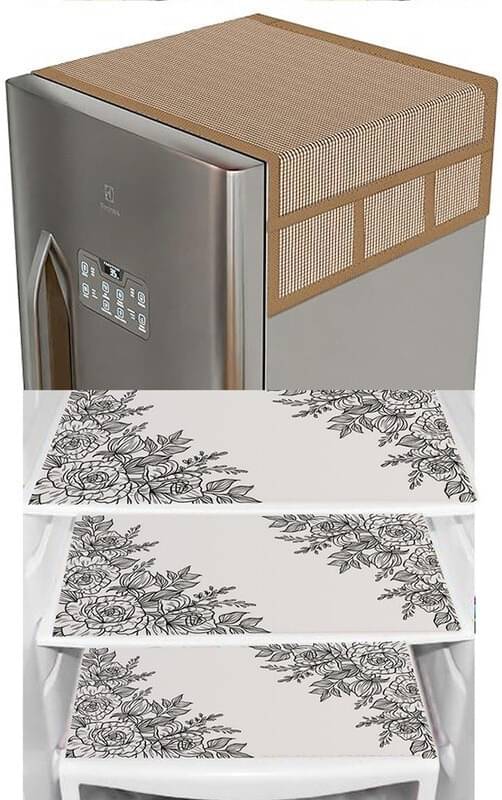 DPA Collection PVC Abstract Printed Fridge Covers ( 44 29 ) Pack of 1 - White DPA Collection PVC Abstract Printed Fridge Covers ( 44 29 ) Pack of 1 - White