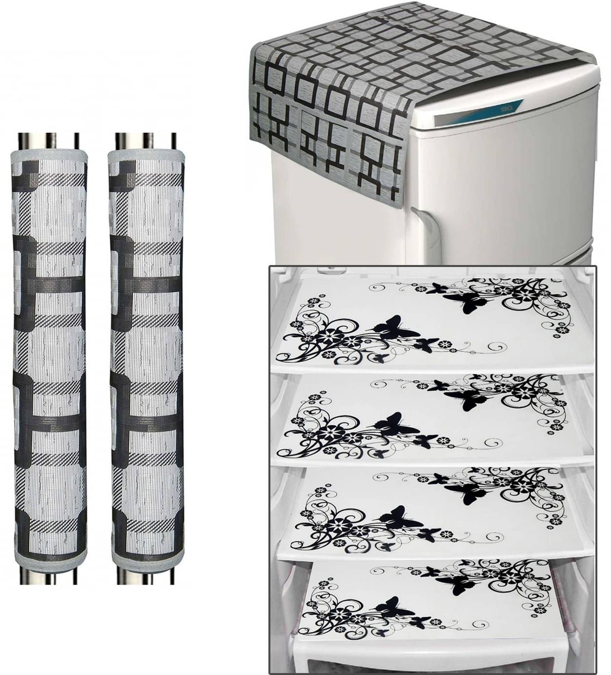     			DPA Collection PVC Abstract Printed Fridge Covers ( 44 29 ) Pack of 7 - Black