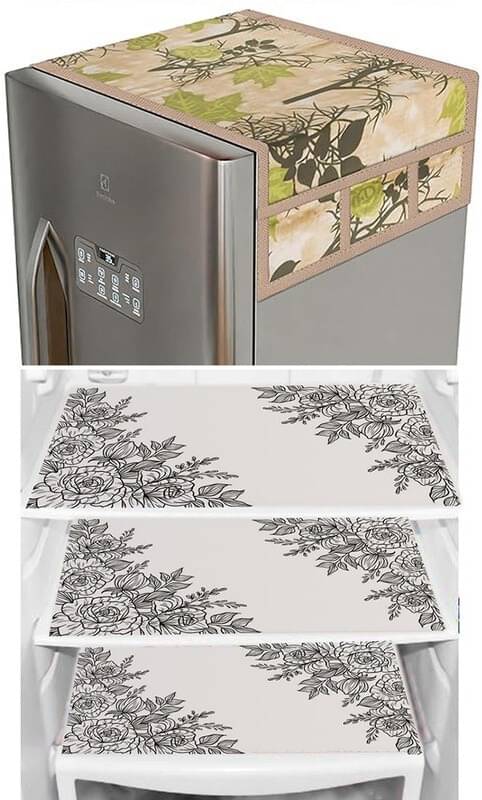 DPA Collection PVC Abstract Printed Fridge Covers ( 44 29 ) Pack of 1 - White DPA Collection PVC Abstract Printed Fridge Covers ( 44 29 ) Pack of 1 - White