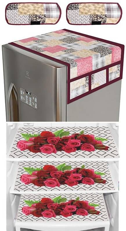     			DPA Collection PVC Abstract Printed Fridge Covers ( 44 29 ) Pack of 1 - Maroon