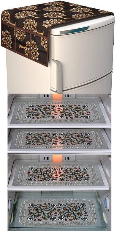     			DPA Collection PVC Abstract Printed Fridge Covers ( 44 29 ) Pack of 1 - Black