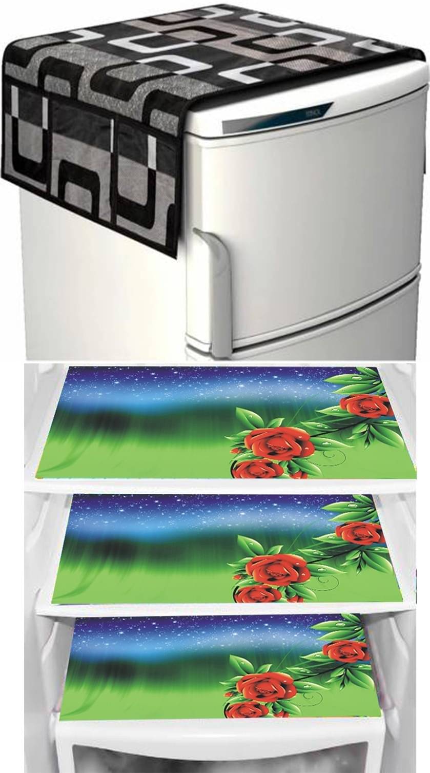    			DPA Collection PVC Abstract Printed Fridge Mats ( 44 29 ) Pack of 4 - Black