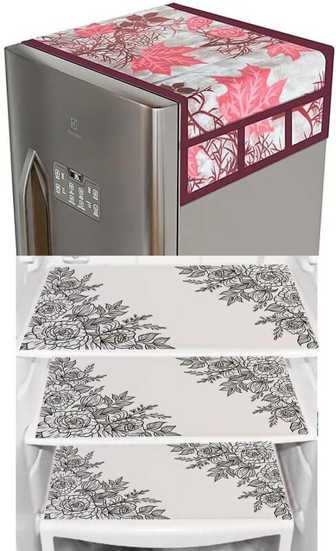 DPA Collection PVC Abstract Printed Fridge Covers ( 44 29 ) Pack of 1 - White DPA Collection PVC Abstract Printed Fridge Covers ( 44 29 ) Pack of 1 - White