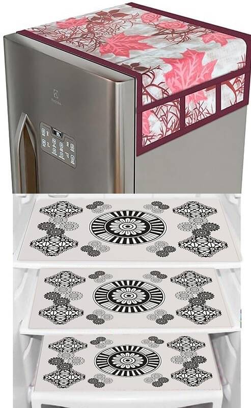 DPA Collection PVC Abstract Printed Fridge Covers ( 44 29 ) Pack of 1 - White DPA Collection PVC Abstract Printed Fridge Covers ( 44 29 ) Pack of 1 - White