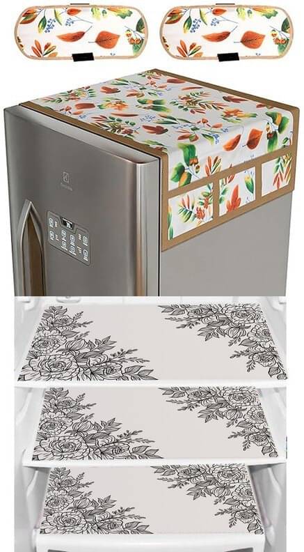 DPA Collection PVC Abstract Printed Fridge Covers ( 44 29 ) Pack of 1 - White DPA Collection PVC Abstract Printed Fridge Covers ( 44 29 ) Pack of 1 - White