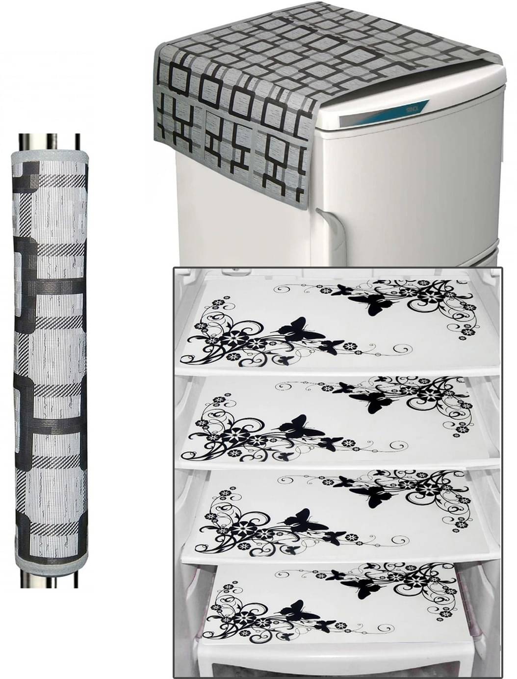     			DPA Collection PVC Abstract Printed Fridge Covers ( 44 29 ) Pack of 7 - Black