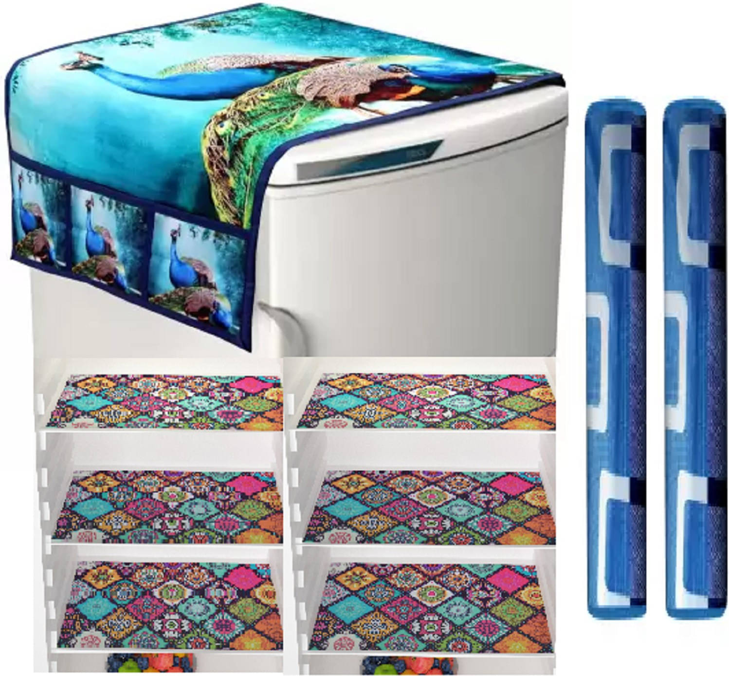     			DPA Collection PVC Abstract Printed Fridge Covers ( 44 29 ) Pack of 1 - Blue