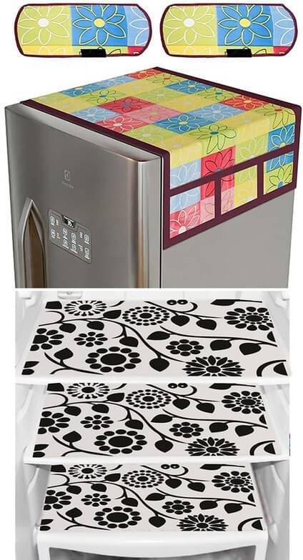 DPA Collection PVC Abstract Printed Fridge Covers ( 44 29 ) Pack of 1 - White DPA Collection PVC Abstract Printed Fridge Covers ( 44 29 ) Pack of 1 - White