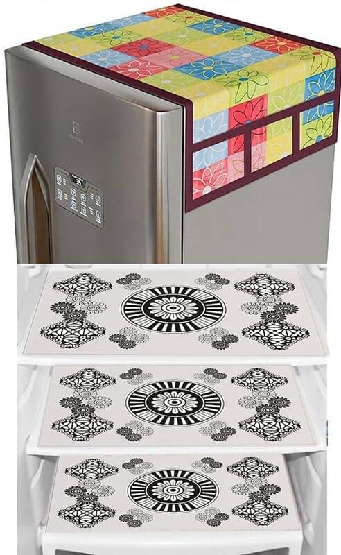 DPA Collection PVC Abstract Printed Fridge Covers ( 44 29 ) Pack of 1 - White DPA Collection PVC Abstract Printed Fridge Covers ( 44 29 ) Pack of 1 - White
