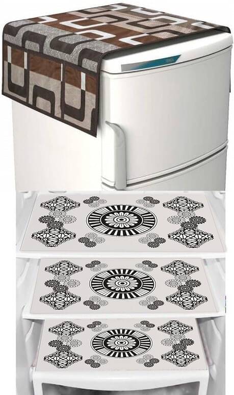 DPA Collection PVC Abstract Printed Fridge Covers ( 44 29 ) Pack of 1 - White DPA Collection PVC Abstract Printed Fridge Covers ( 44 29 ) Pack of 1 - White