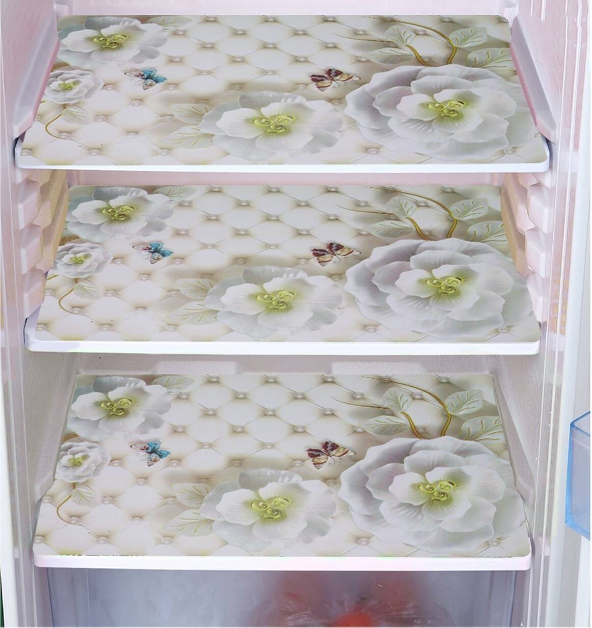     			DPA Collection Polyester Abstract Printed Fridge Mats ( 44 29 ) Pack of 3 - White
