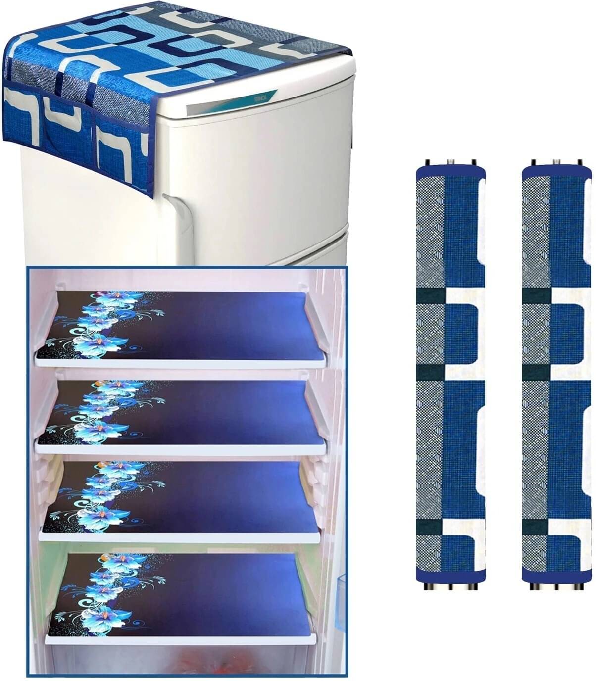     			DPA Collection Polyester Abstract Printed Fridge Covers ( 44 29 ) Pack of 7 - Blue