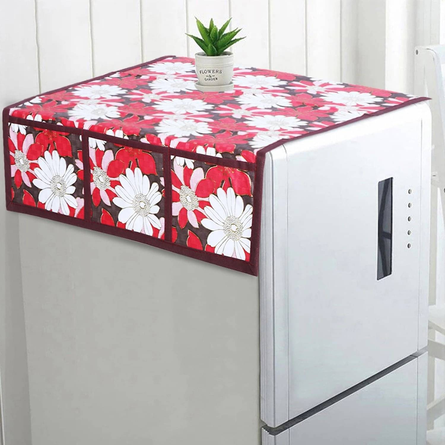     			DPA Collection Polyester Abstract Printed Fridge Covers ( 44 29 ) Pack of 1 - Red