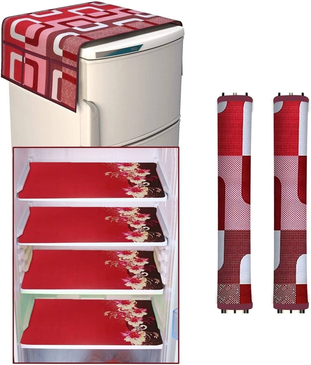 DPA Collection Polyester Abstract Printed Fridge Mats ( 44 29 ) Pack of 7 - Red DPA Collection Polyester Abstract Printed Fridge Mats ( 44 29 ) Pack of 7 - Red