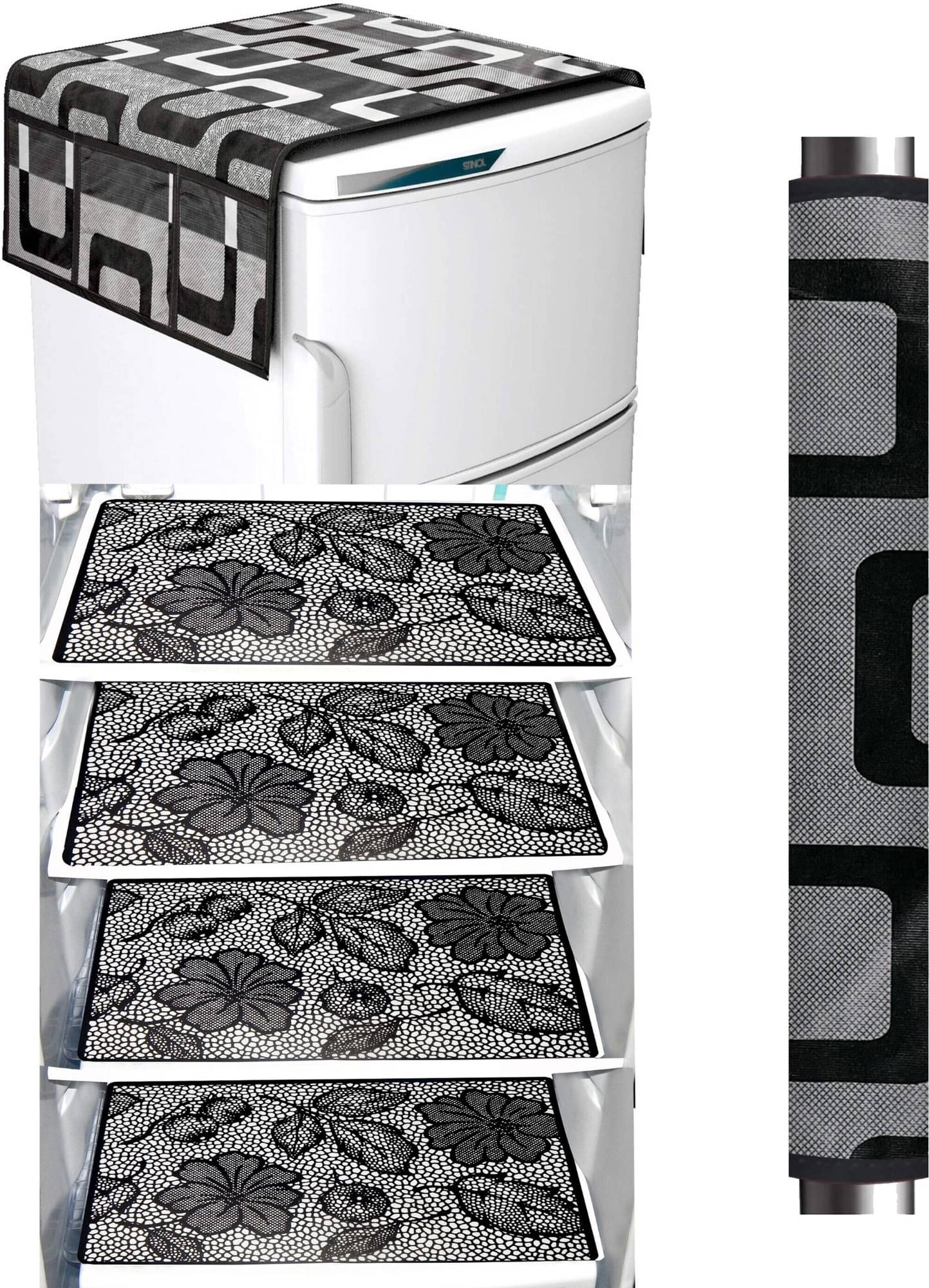     			DPA Collection Polyester Abstract Printed Fridge Covers ( 44 29 ) Pack of 1 - Black