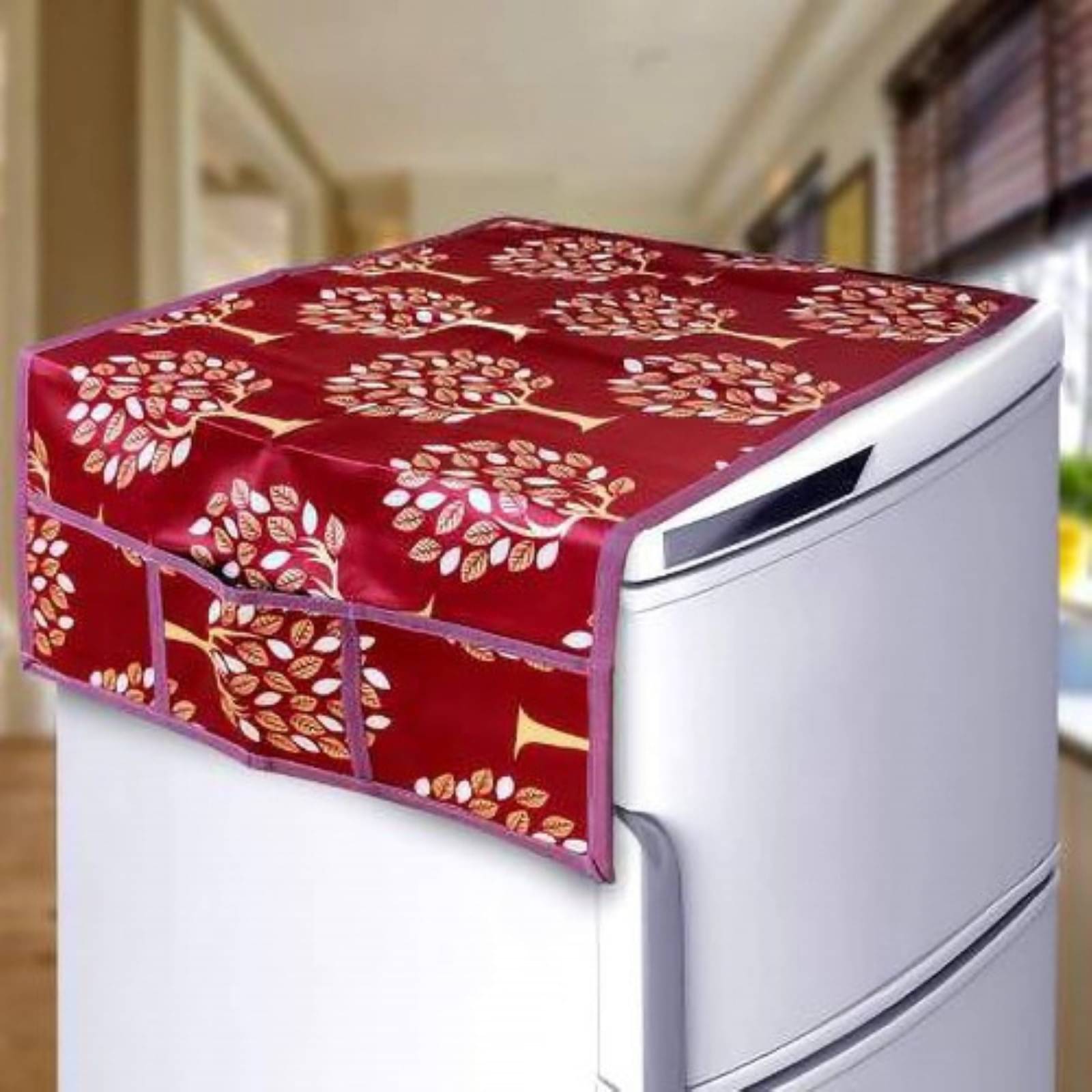     			DPA Collection Polyester Abstract Printed Fridge Covers ( 44 29 ) Pack of 1 - Maroon