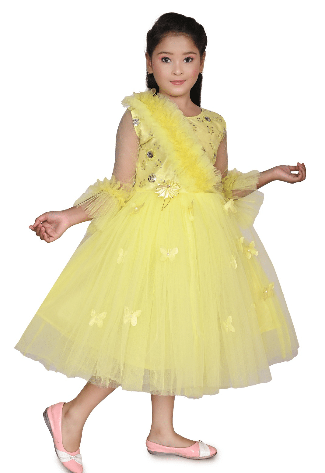     			DS DRESSES Net Frock For Girls ( Pack of 1 , Lemon )
