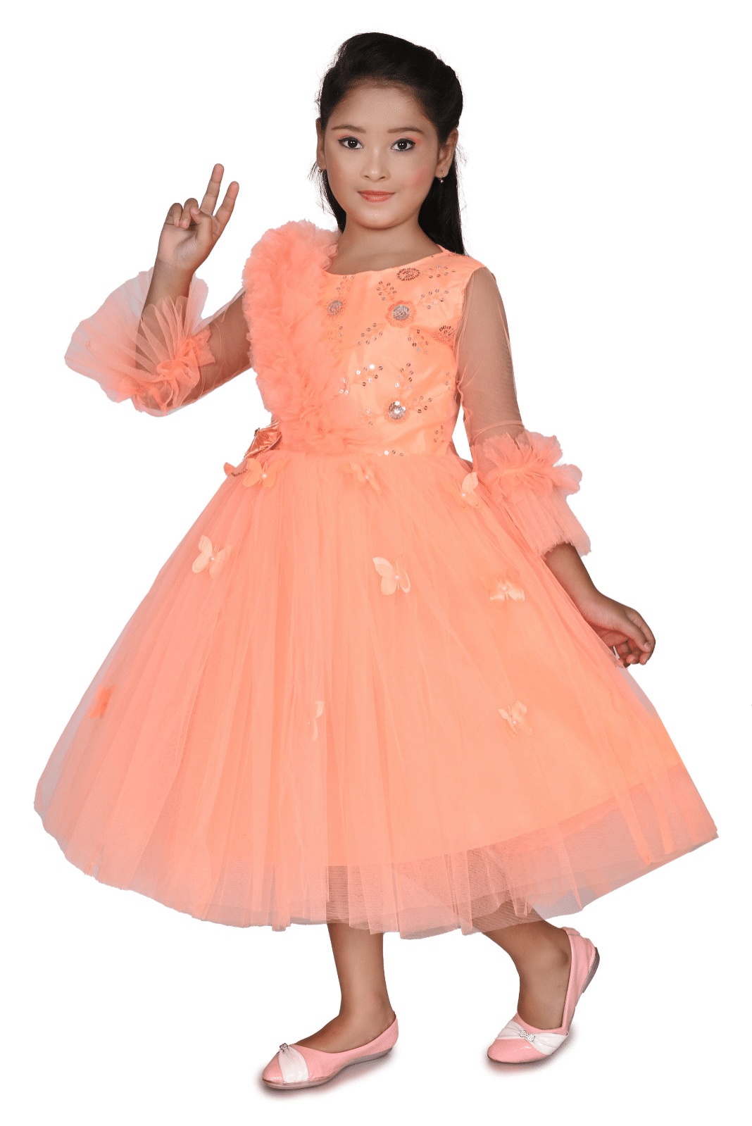DS DRESSES Net Frock For Girls ( Pack of 1 , Peach ) DS DRESSES Net Frock For Girls ( Pack of 1 , Peach )