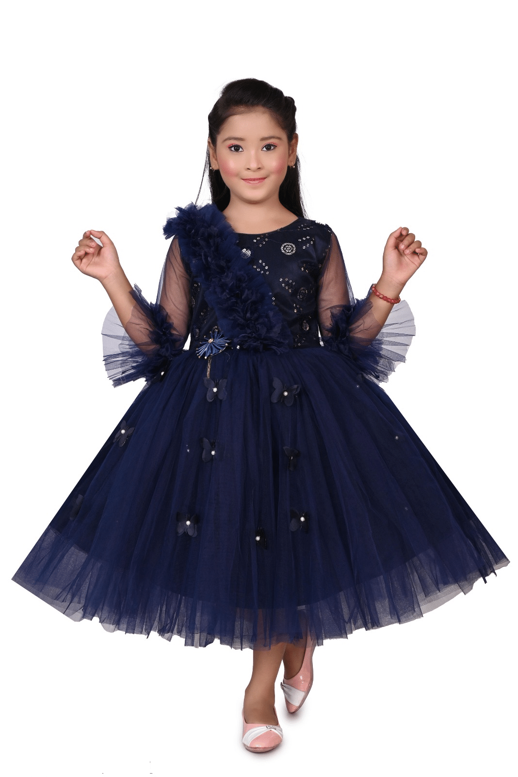     			DS DRESSES Net Frock For Girls ( Pack of 1 , Navy )