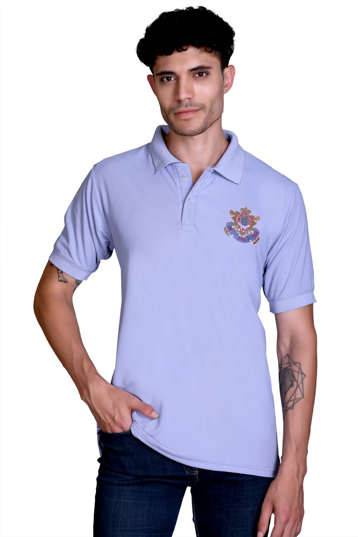 DeeFab Men Cotton Blend Regular Fit Printed Polo T-Shirt ( Lavender ) DeeFab Men Cotton Blend Regular Fit Printed Polo T-Shirt ( Lavender )