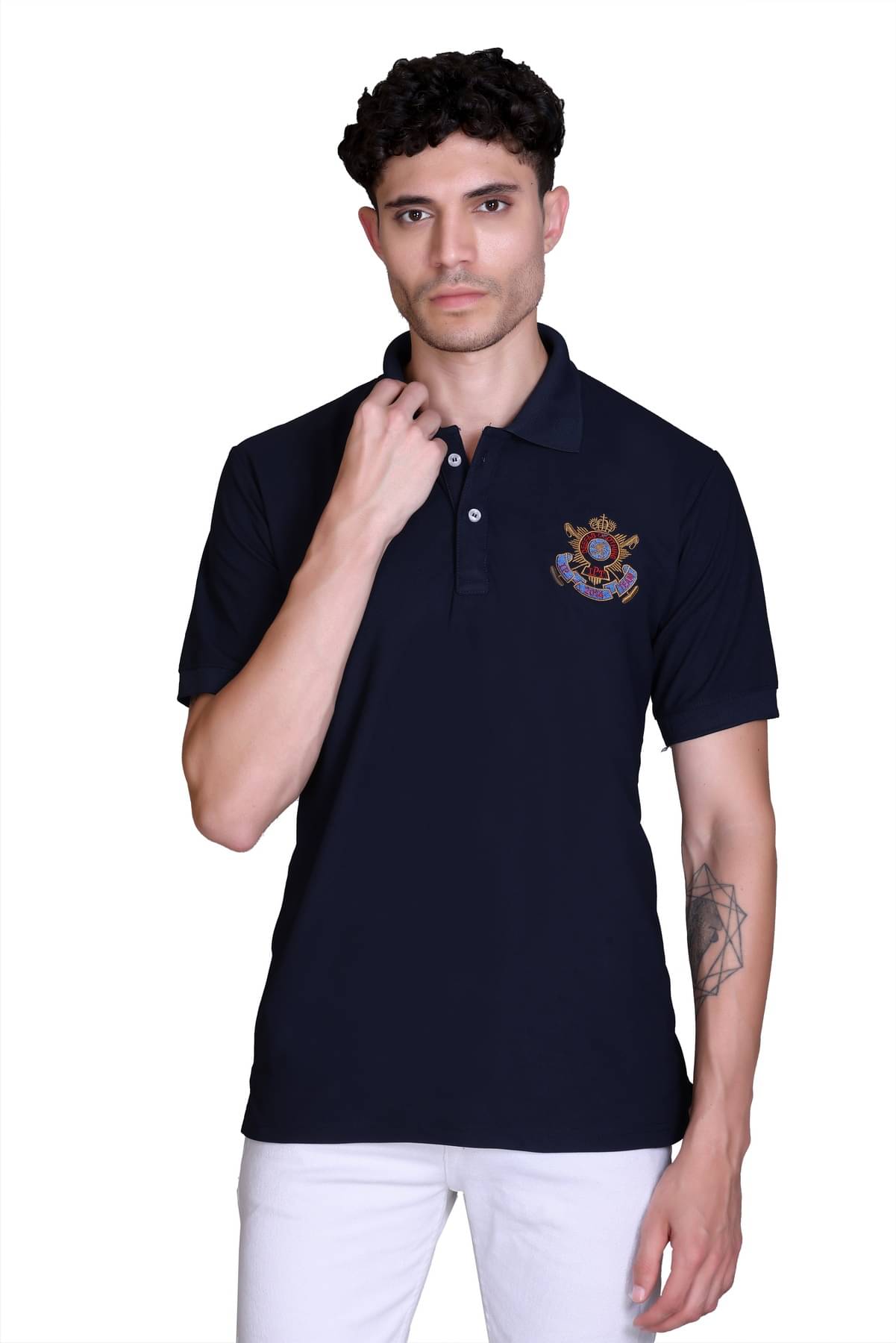 DeeFab Men Cotton Blend Regular Fit Printed Polo T-Shirt ( Navy Blue ) DeeFab Men Cotton Blend Regular Fit Printed Polo T-Shirt ( Navy Blue )