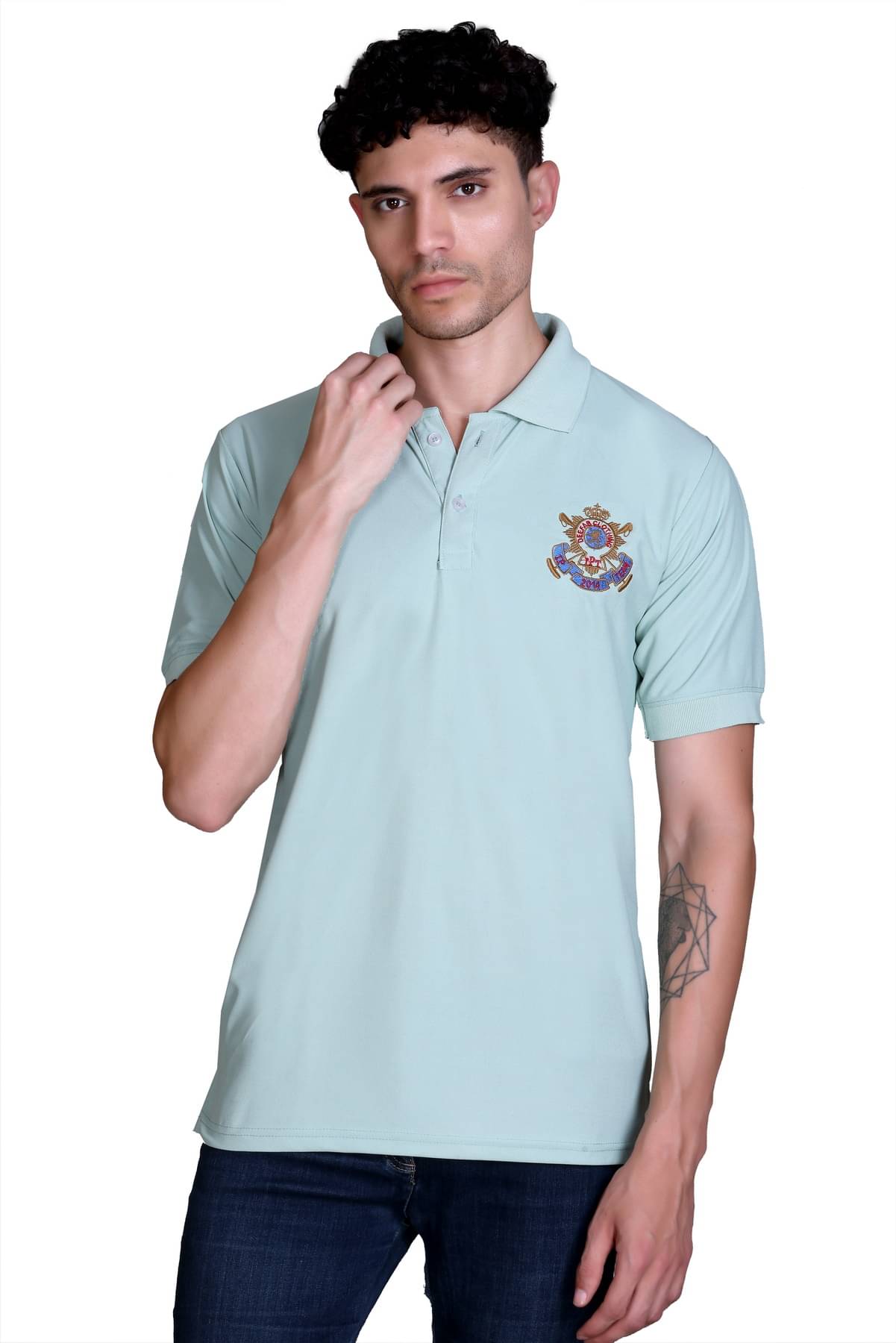 DeeFab Men Cotton Blend Regular Fit Printed Polo T-Shirt ( Sky Blue ) DeeFab Men Cotton Blend Regular Fit Printed Polo T-Shirt ( Sky Blue )