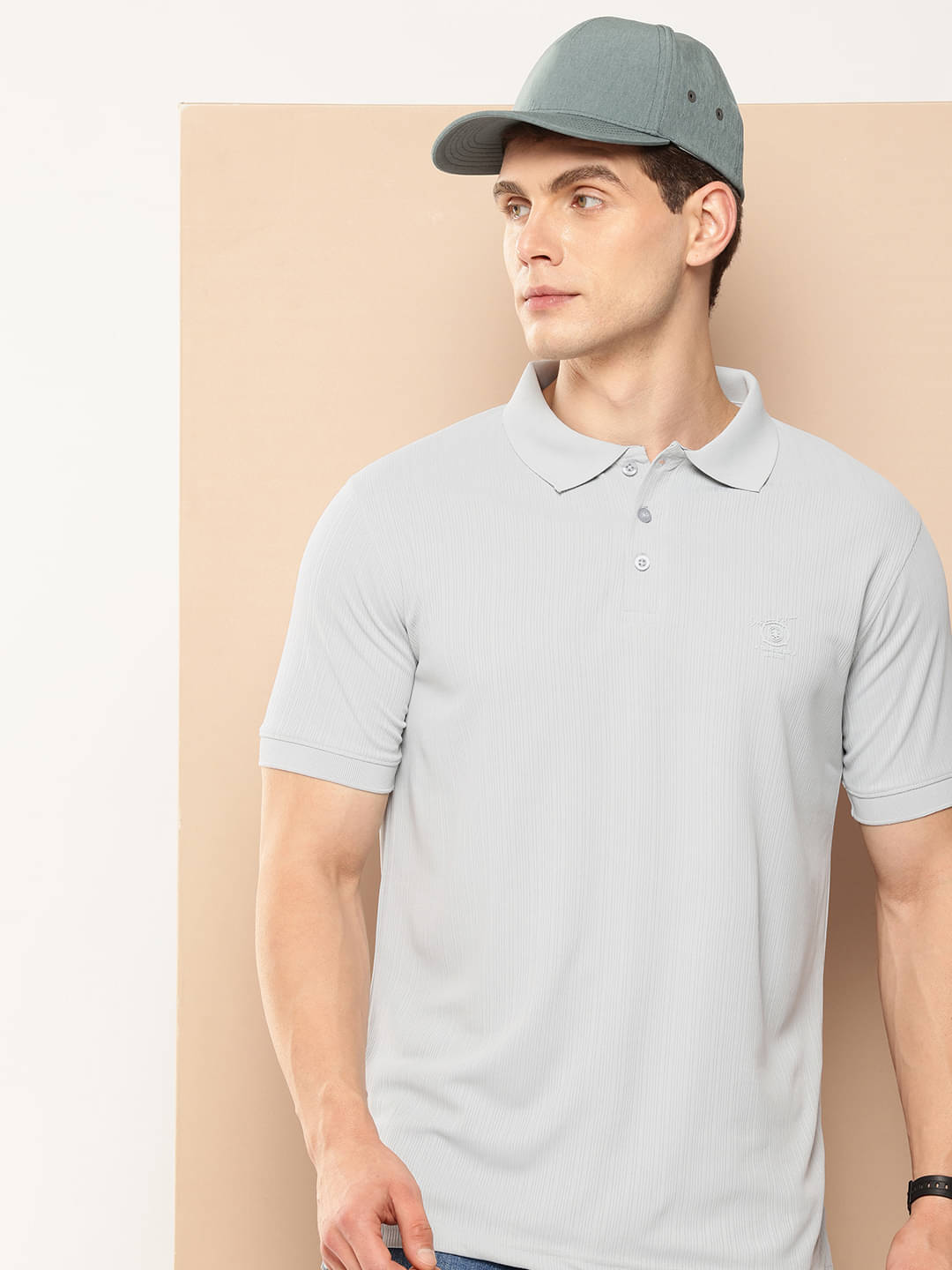 FROSEN FOX Men Polyester Regular Fit Striped Polo T Shirt ( Grey ) FROSEN FOX Men Polyester Regular Fit Striped Polo T Shirt ( Grey )