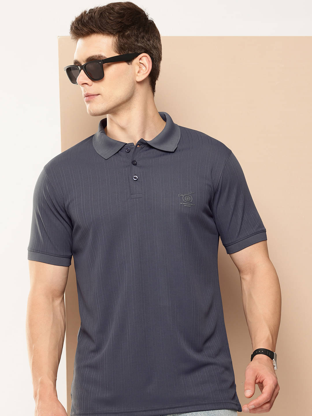 FROSEN FOX Men Polyester Regular Fit Striped Polo T Shirt ( Dark Grey ) FROSEN FOX Men Polyester Regular Fit Striped Polo T Shirt ( Dark Grey )
