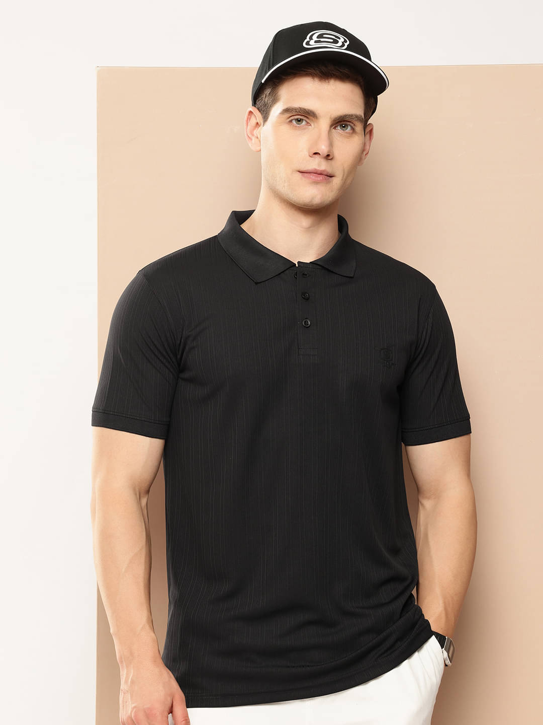 FROSEN FOX Men Polyester Regular Fit Striped Polo T Shirt ( Black ) FROSEN FOX Men Polyester Regular Fit Striped Polo T Shirt ( Black )