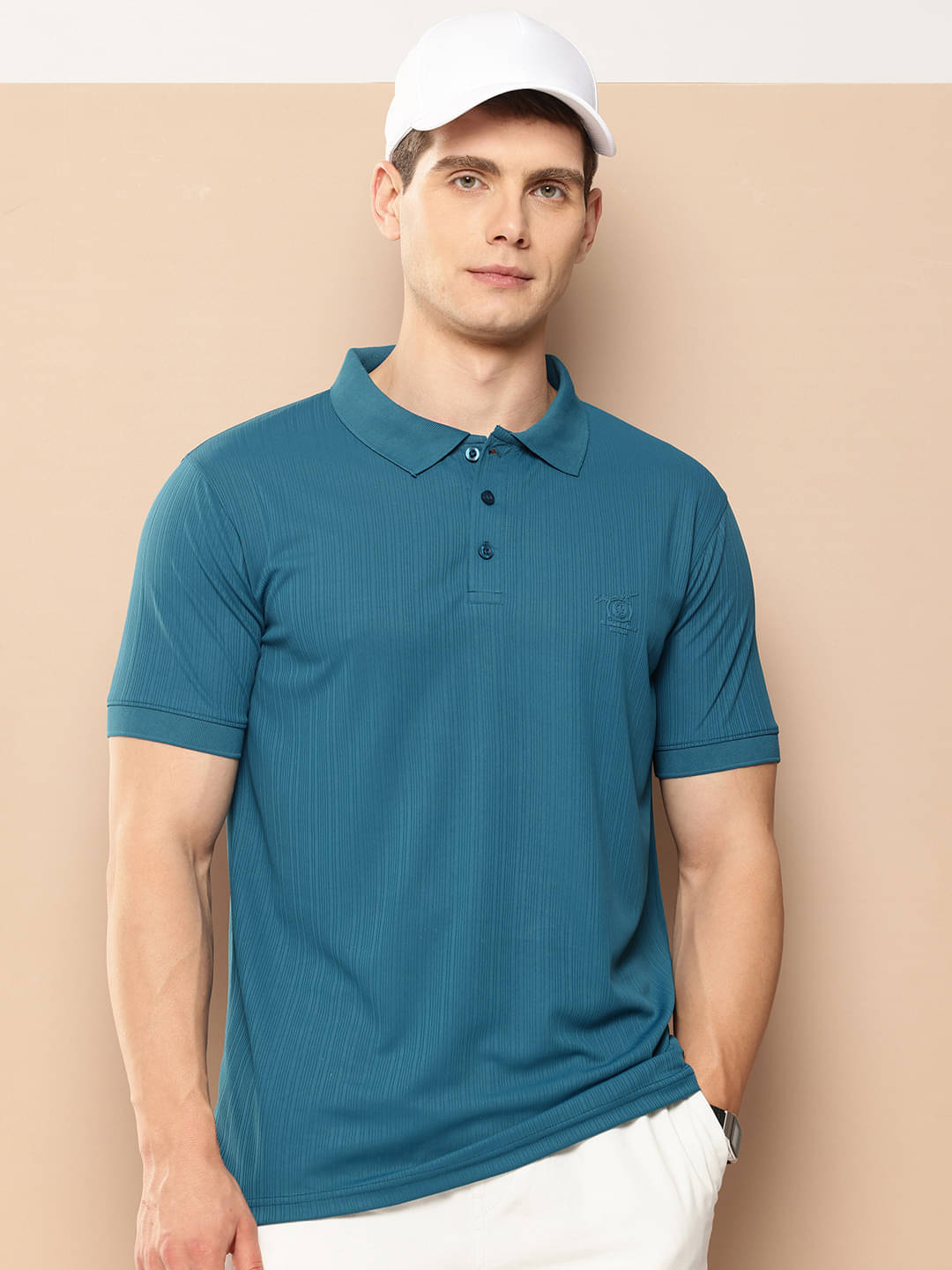 FROSEN FOX Men Polyester Regular Fit Striped Polo T Shirt ( Teal Blue ) FROSEN FOX Men Polyester Regular Fit Striped Polo T Shirt ( Teal Blue )