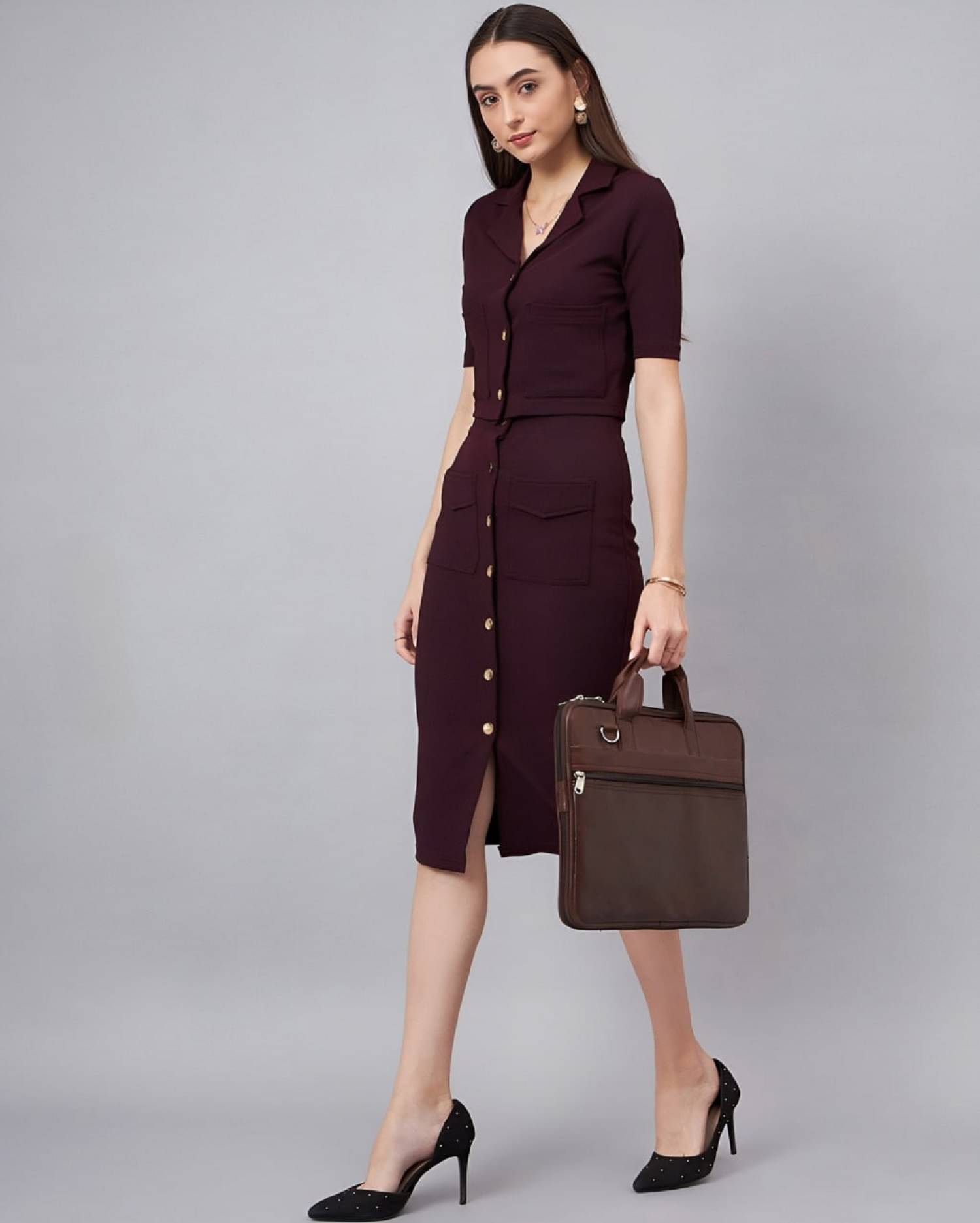     			GOPI SAREE Women's Lycra Solid A-line Dress ( Wine )