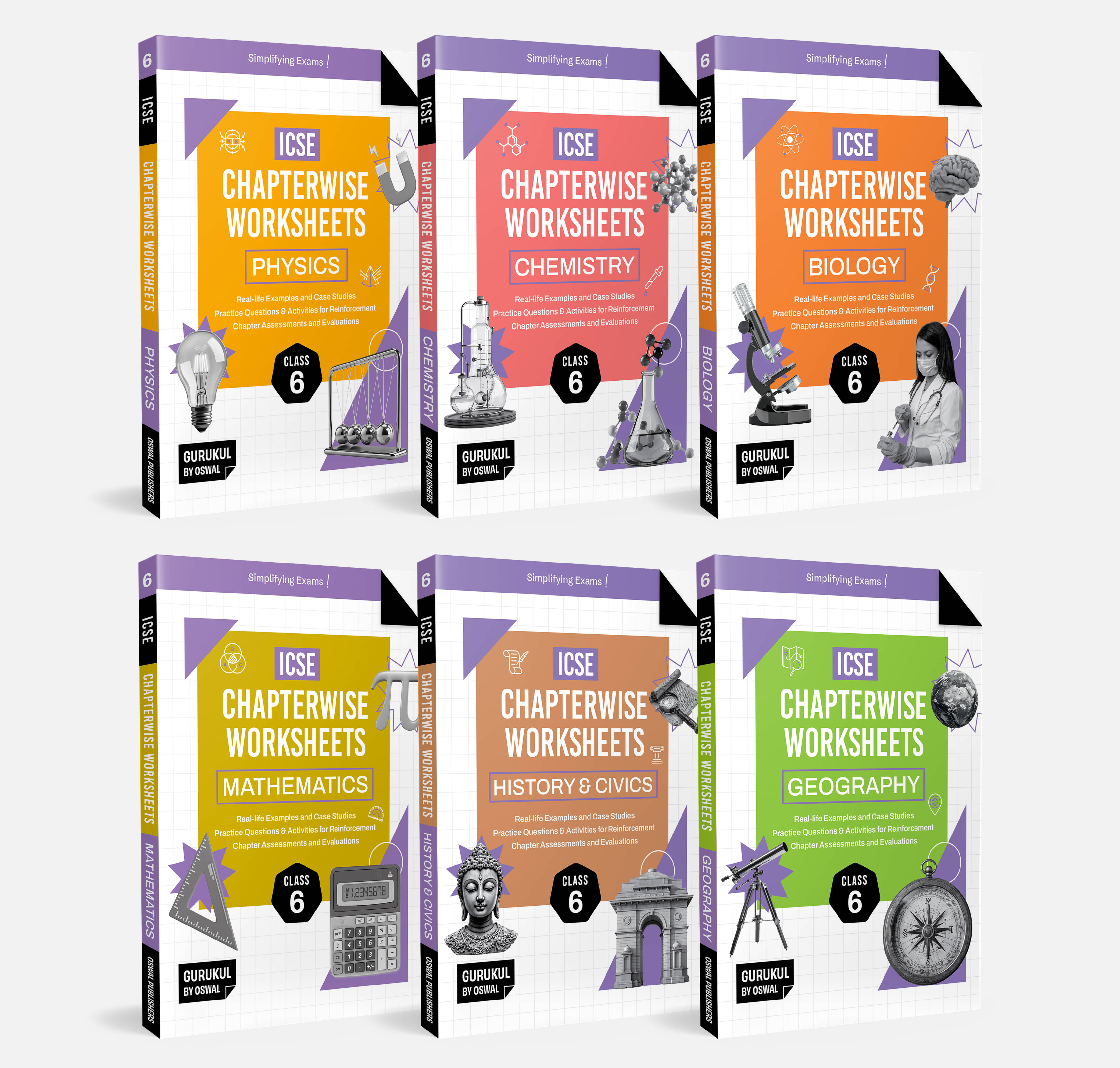     			Gurukul by Oswal Chapterwise Worksheets ICSE Class 6 Bundles (Set of 6) Exam 2026 : Physics, Chemistry, Maths, Biology, History & Civics, Geography, P