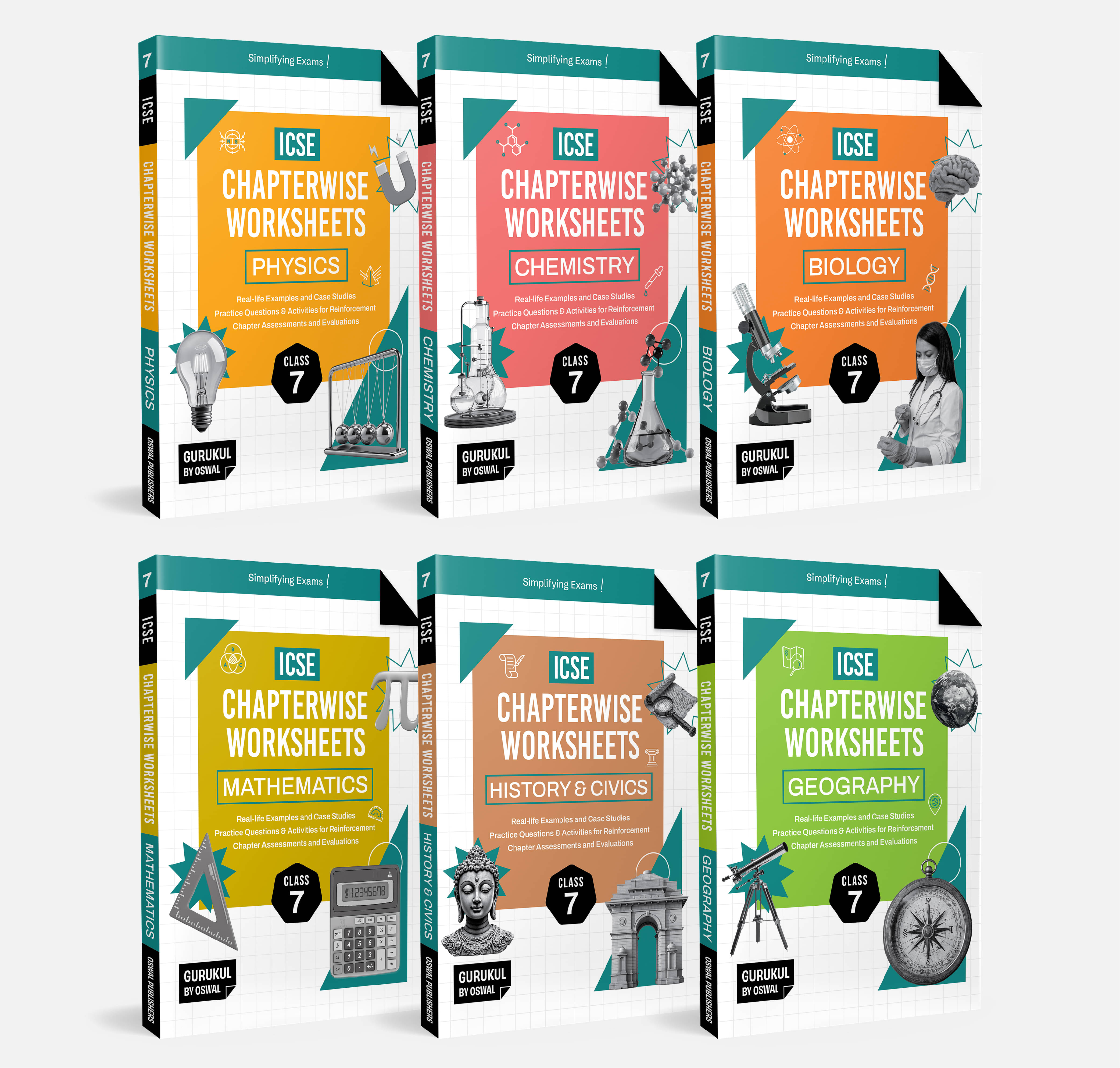 Gurukul by Oswal Chapterwise Worksheets ICSE Class 7 Bundles (Set of 6) Exam 2026 : Physics, Chemistry, Maths, Biology, History & Civics, Geography, P Gurukul by Oswal Chapterwise Worksheets ICSE Class 7 Bundles (Set of 6) Exam 2026 : Physics, Chemistry, Maths, Biology, History & Civics, Geography, P