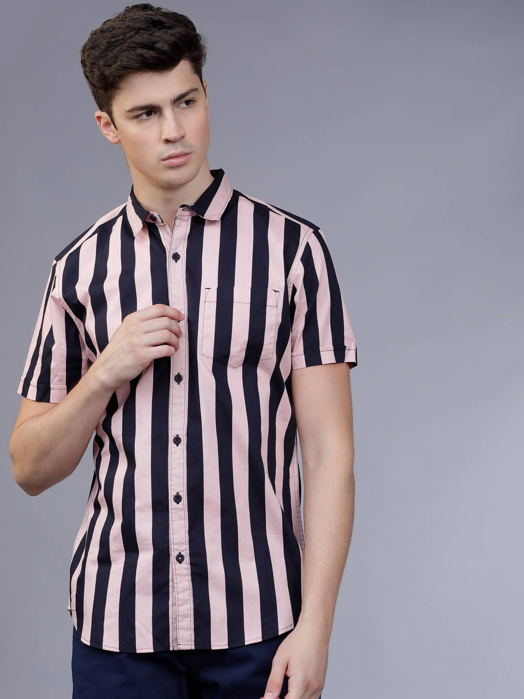     			Highlander 100% Cotton Slim Fit Striped Half Sleeves Men's Casual Shirt - Multicolor ( Pack of 1 )