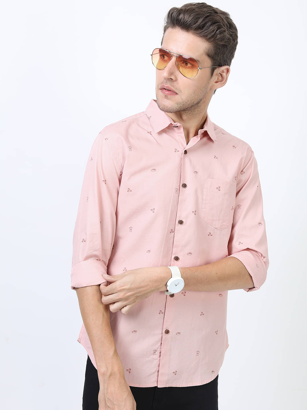 Highlander 100% Cotton Slim Fit Printed Full Sleeves Men's Casual Shirt - Pink ( Pack of 1 ) Highlander 100% Cotton Slim Fit Printed Full Sleeves Men's Casual Shirt - Pink ( Pack of 1 )