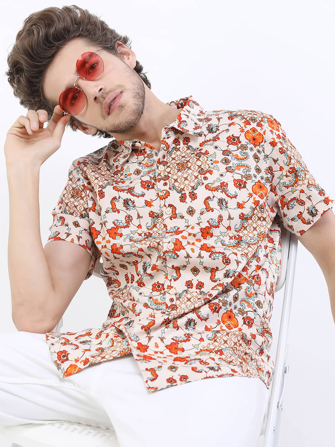     			Highlander 100% Cotton Slim Fit Printed Half Sleeves Men's Casual Shirt - Multicolor ( Pack of 1 )