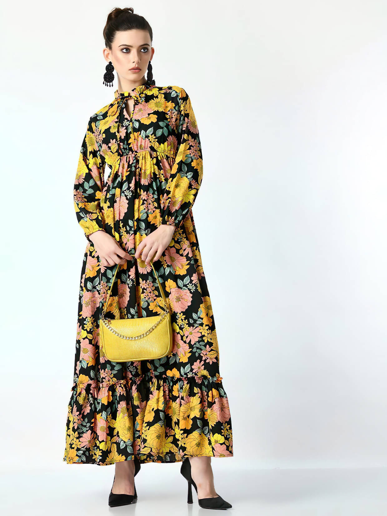 JASH CREATION Women's Polyester Printed Fit & Flare Dress ( Yellow ) JASH CREATION Women's Polyester Printed Fit & Flare Dress ( Yellow )