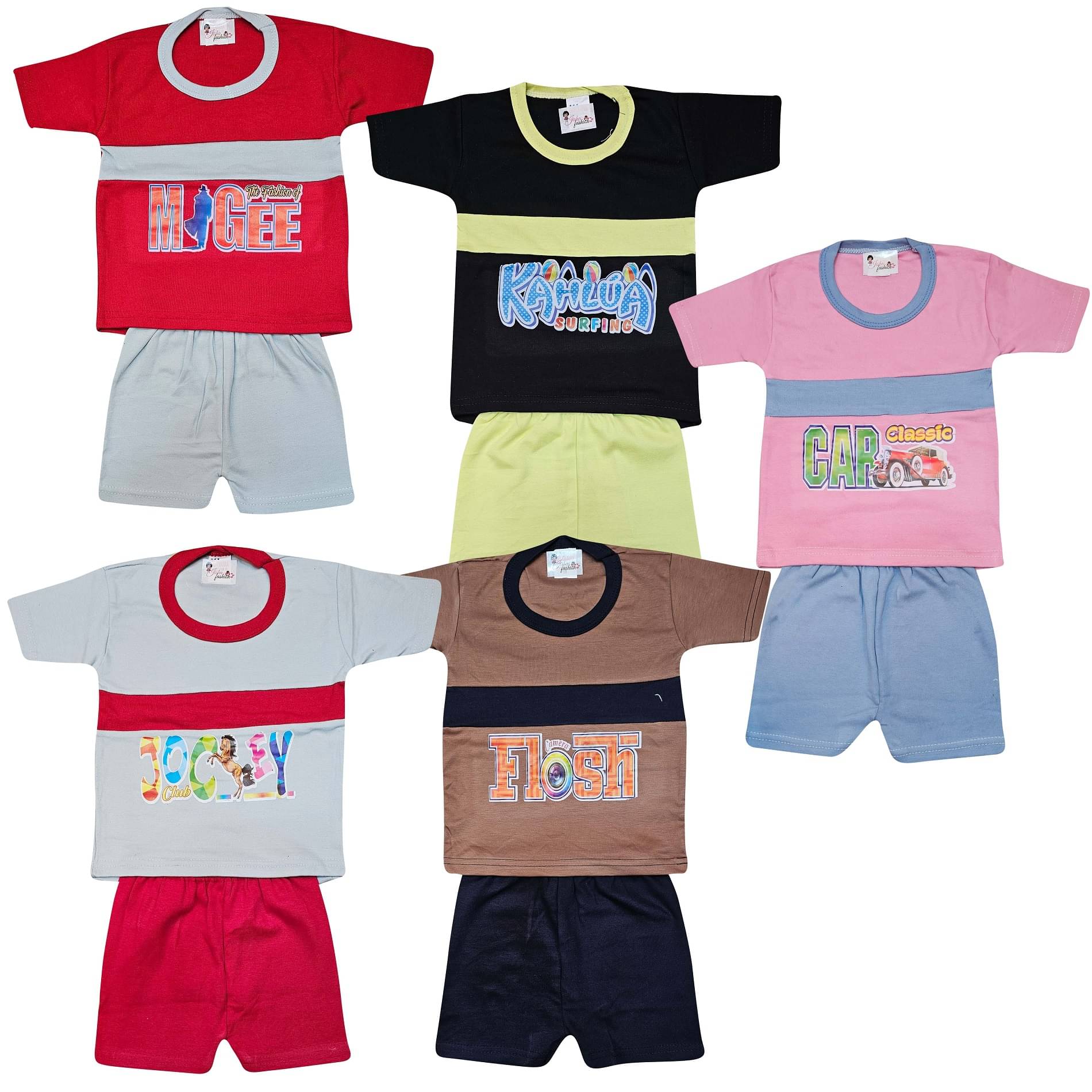     			Jisha Pack of 5 Boys Cotton T-Shirt & Shorts Set ( Multicolor )
