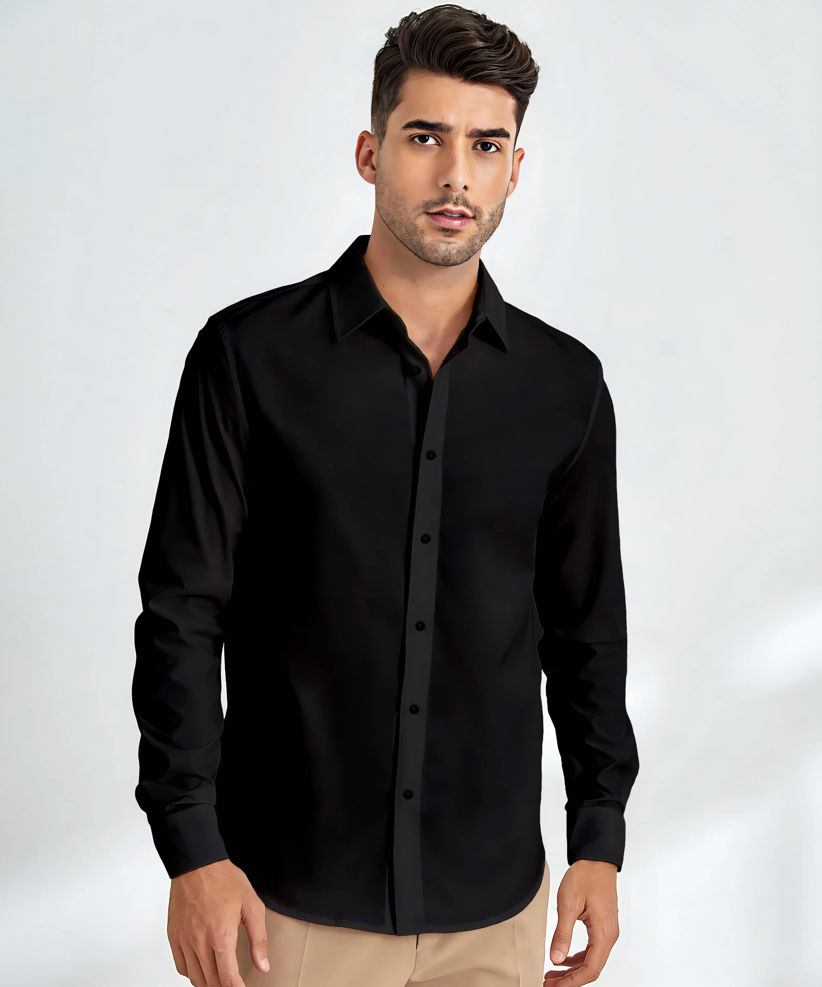     			KAKIDO Cotton Blend Regular Fit Solids Full Sleeves Men's Casual Shirt - Black ( Pack of 1 )