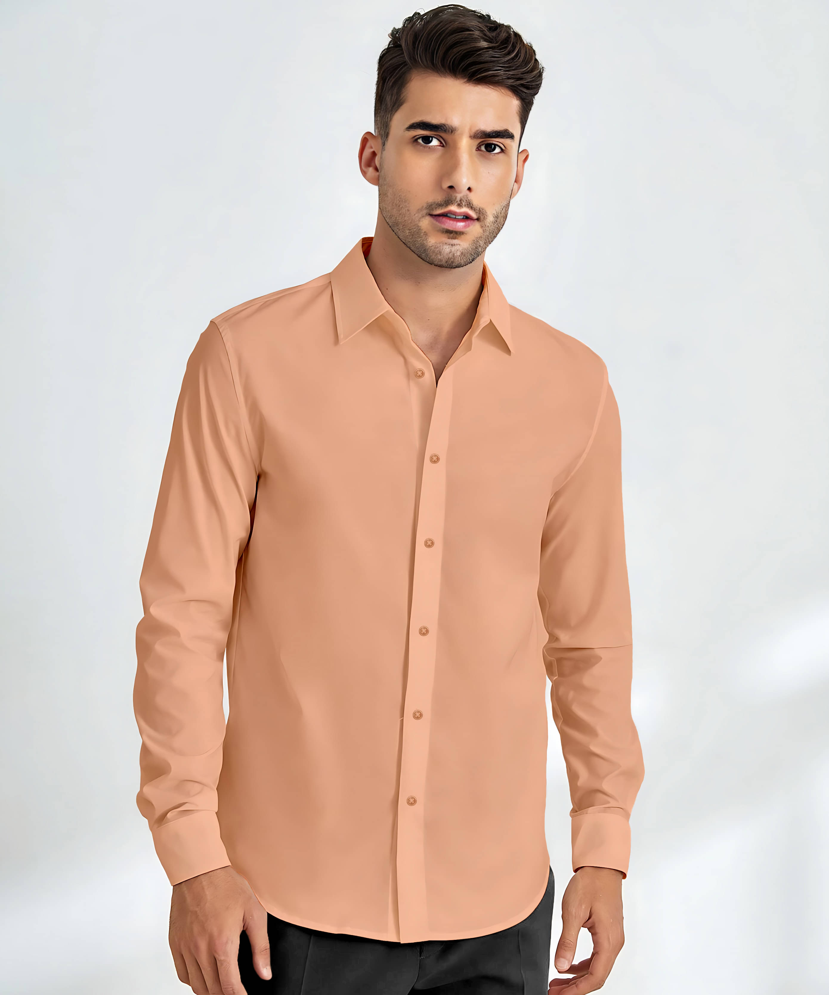     			KAKIDO Cotton Blend Regular Fit Solids Full Sleeves Men's Casual Shirt - Peach ( Pack of 1 )