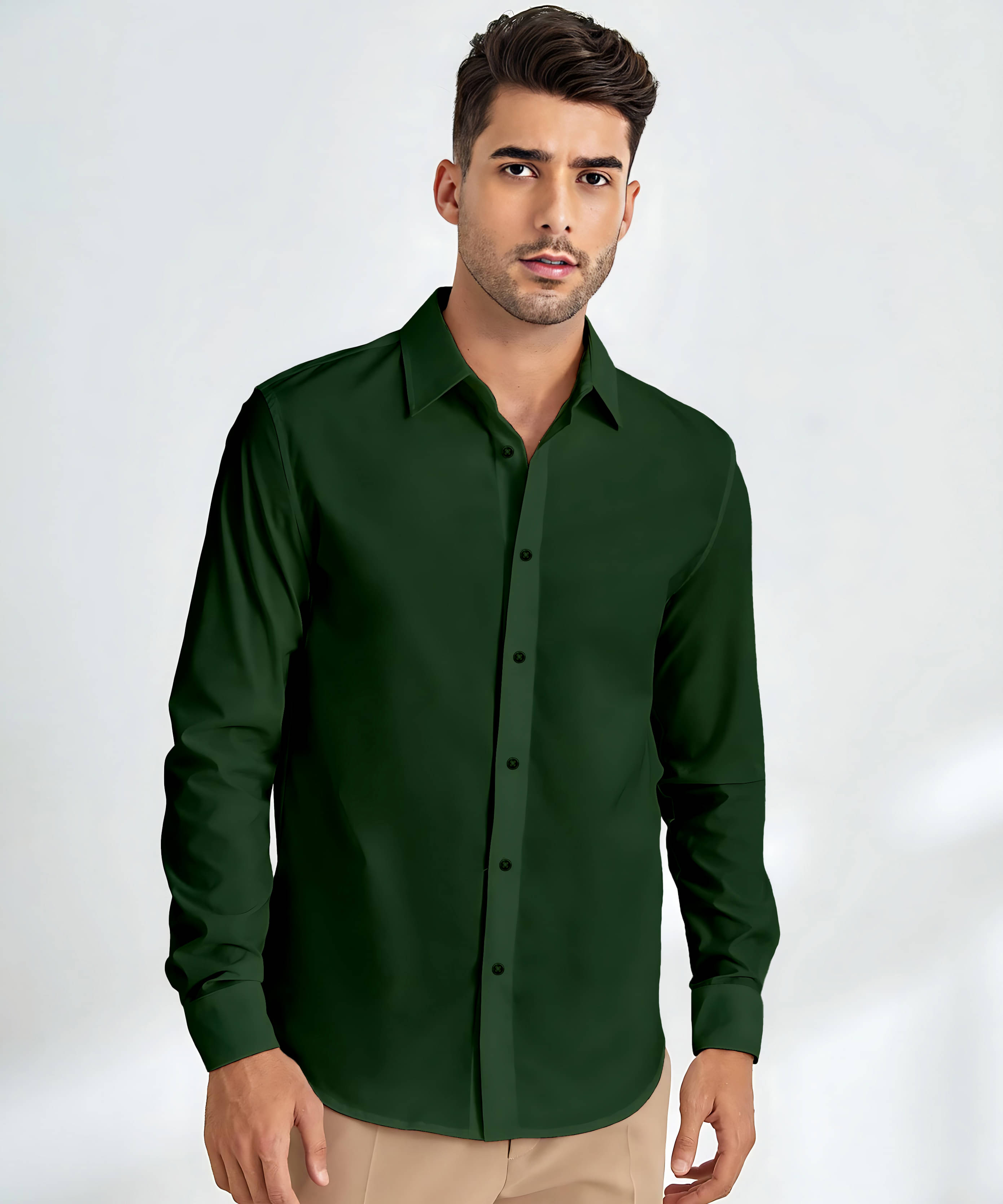     			KAKIDO Cotton Blend Regular Fit Solids Full Sleeves Men's Casual Shirt - Dark Green ( Pack of 1 )