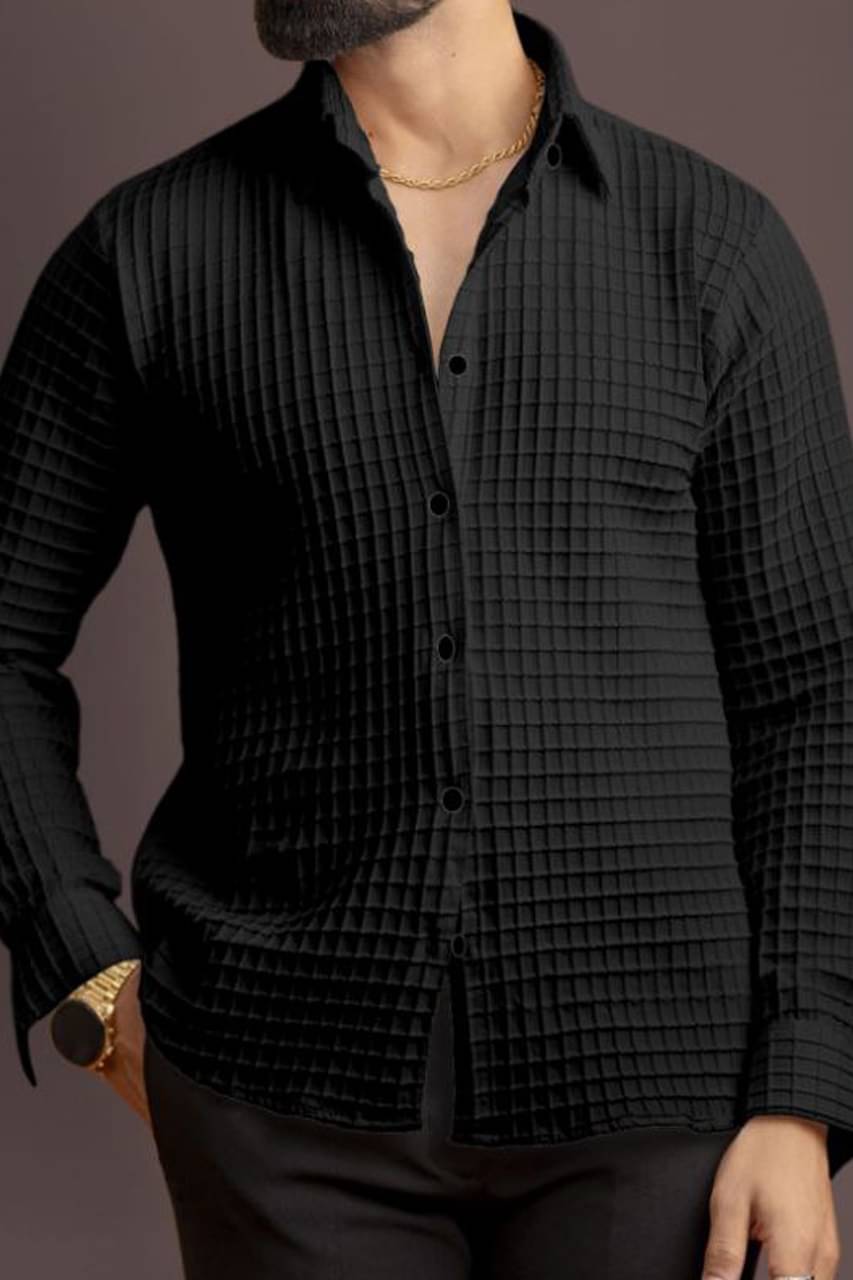     			MARMIC FAB Cotton Blend Regular Fit Self Design Full Sleeves Men's Casual Shirt - Black ( Pack of 1 )