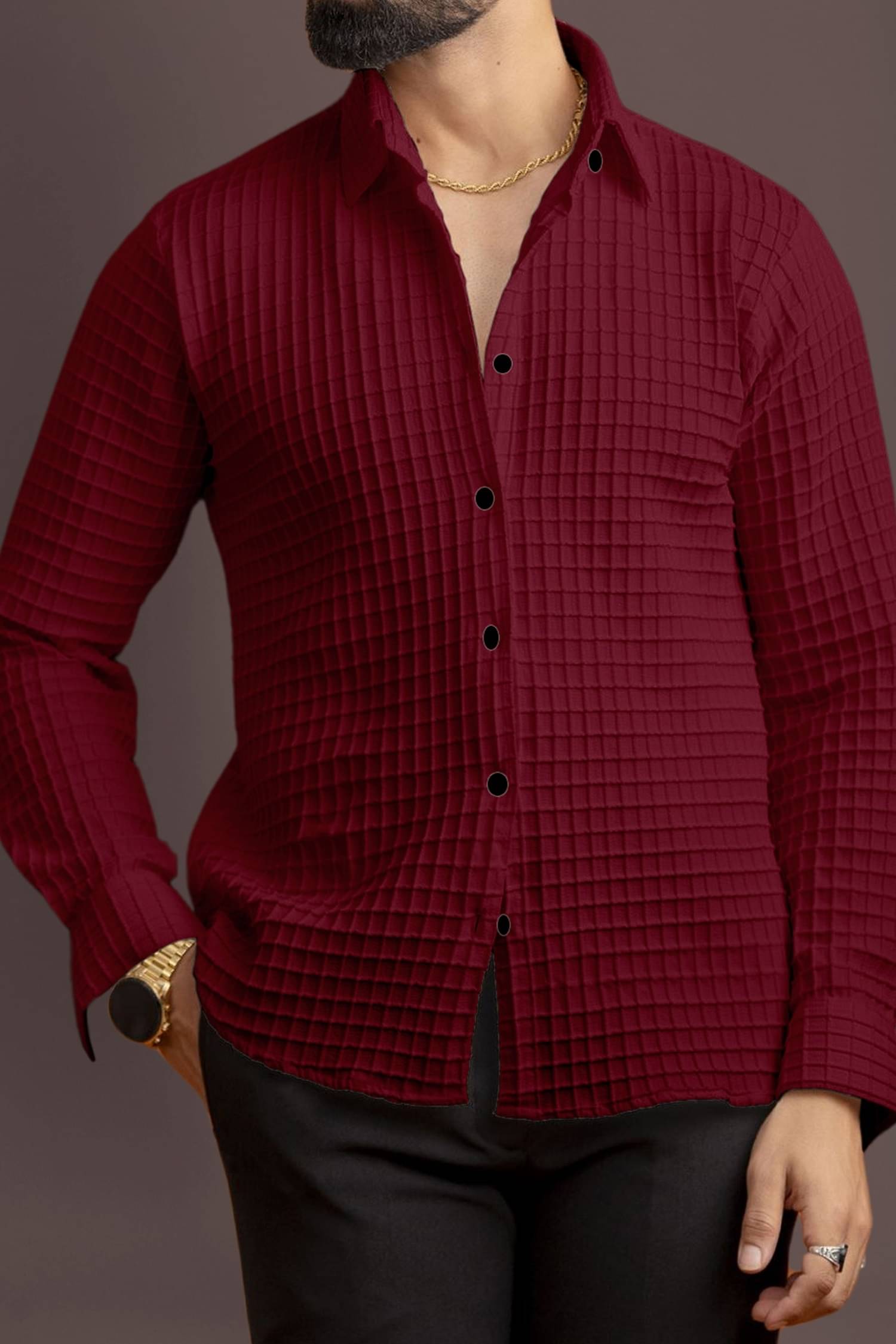     			MARMIC FAB Cotton Blend Regular Fit Self Design Full Sleeves Men's Casual Shirt - Maroon ( Pack of 1 )