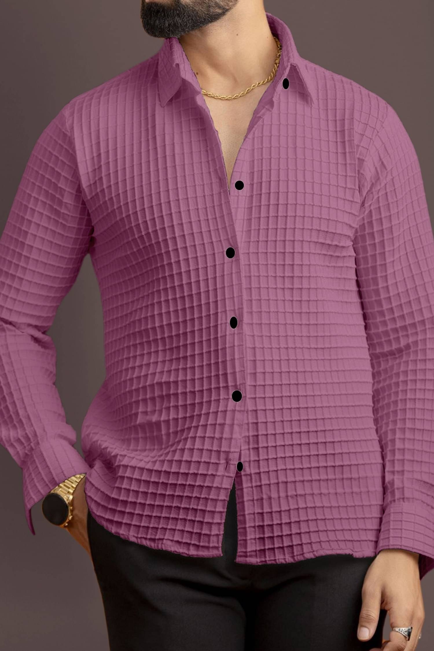     			MARMIC FAB Cotton Blend Regular Fit Self Design Full Sleeves Men's Casual Shirt - Pink ( Pack of 1 )