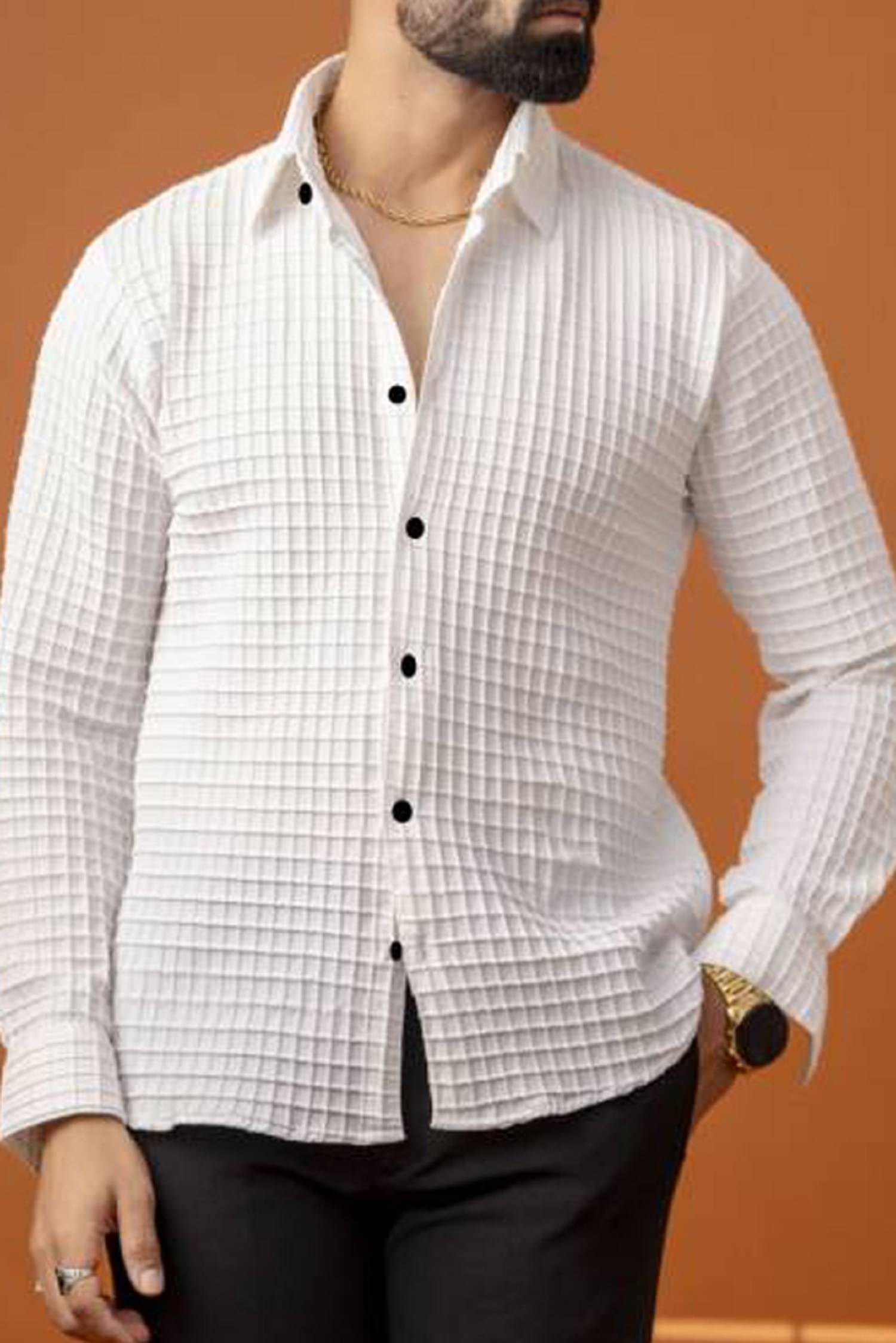 MARMIC FAB Cotton Blend Regular Fit Self Design Full Sleeves Men's Casual Shirt - White ( Pack of 1 ) MARMIC FAB Cotton Blend Regular Fit Self Design Full Sleeves Men's Casual Shirt - White ( Pack of 1 )
