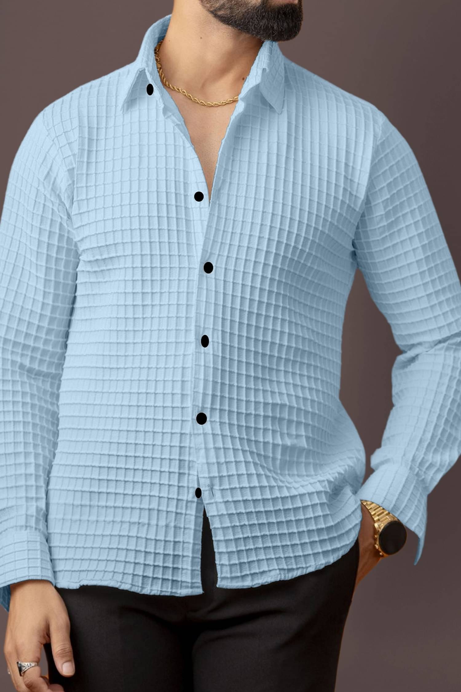     			MARMIC FAB Cotton Blend Regular Fit Self Design Full Sleeves Men's Casual Shirt - Light Blue ( Pack of 1 )