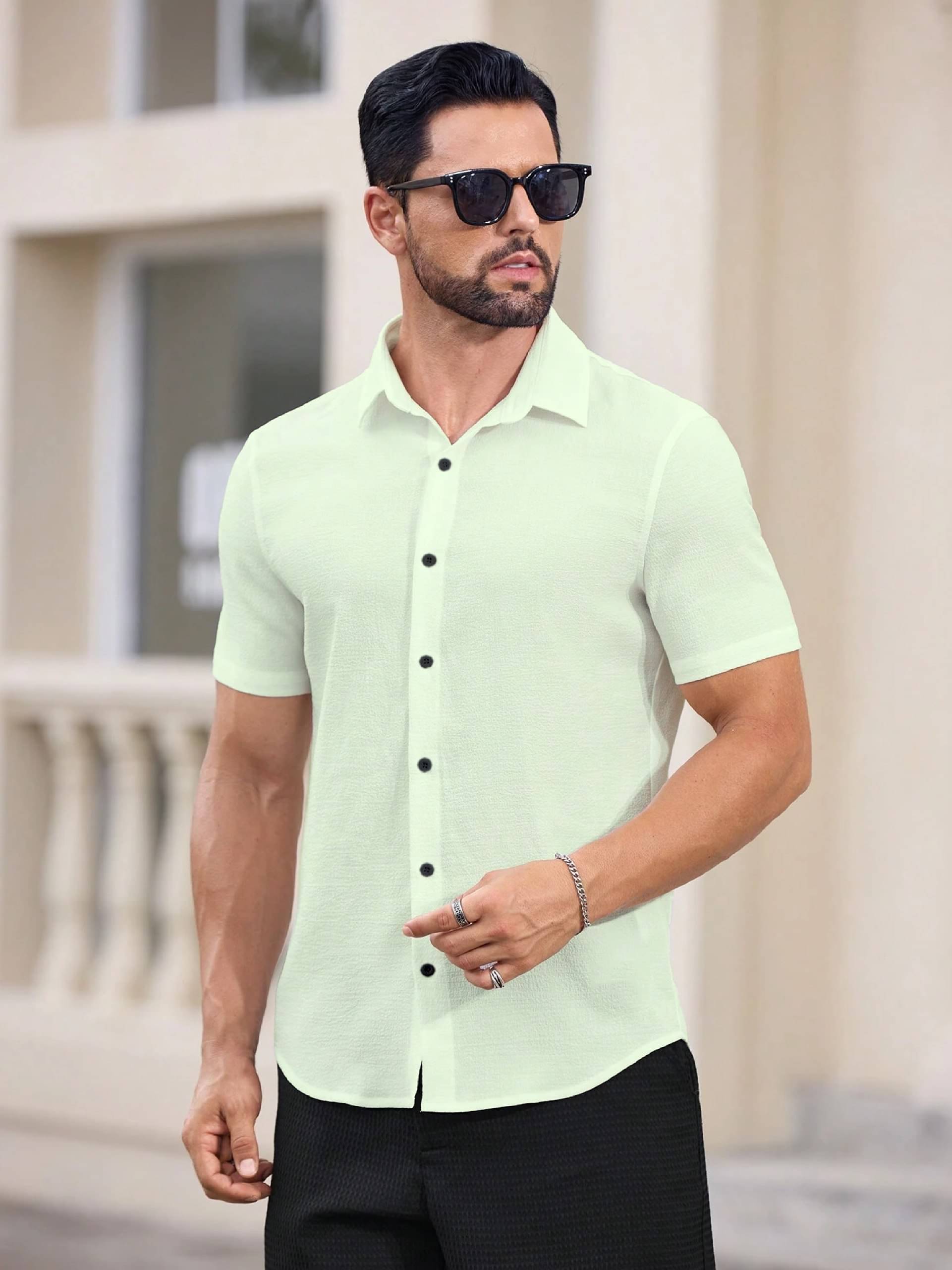 MARMIC FAB Cotton Blend Slim Fit Solids Half Sleeves Men's Casual Shirt - Green ( Pack of 1 ) MARMIC FAB Cotton Blend Slim Fit Solids Half Sleeves Men's Casual Shirt - Green ( Pack of 1 )
