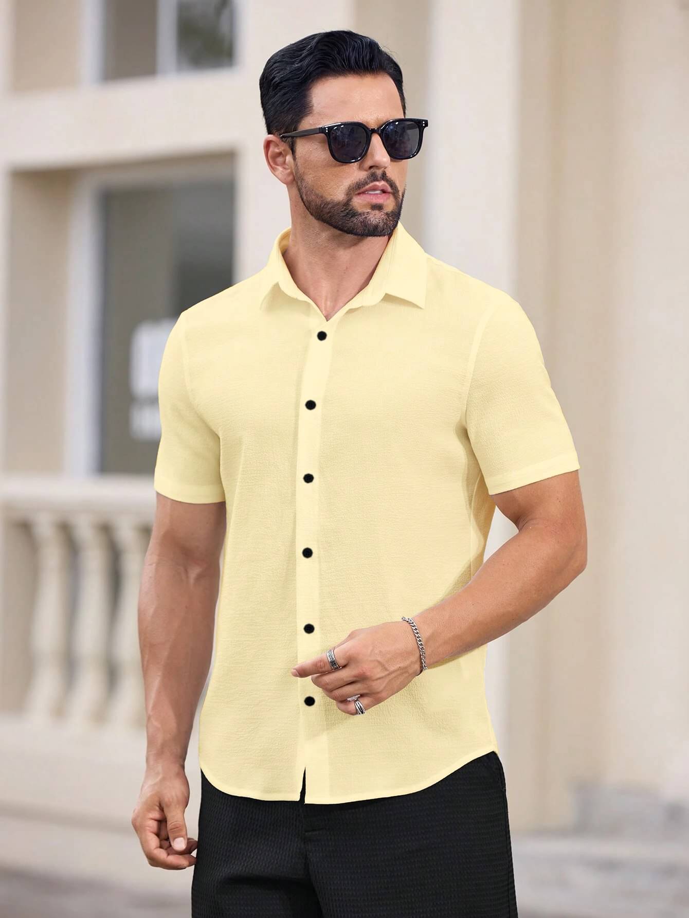     			MARMIC FAB Cotton Blend Slim Fit Solids Half Sleeves Men's Casual Shirt - Yellow ( Pack of 1 )