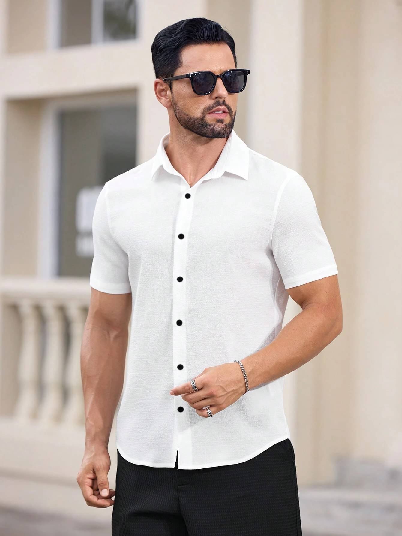     			MARMIC FAB Cotton Blend Slim Fit Solids Half Sleeves Men's Casual Shirt - White ( Pack of 1 )