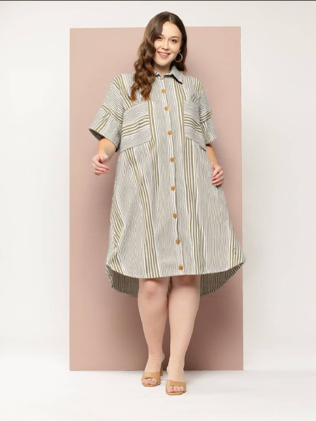 MAYKR Women Cotton Striped Shirt Dress ( Grey ) MAYKR Women Cotton Striped Shirt Dress ( Grey )